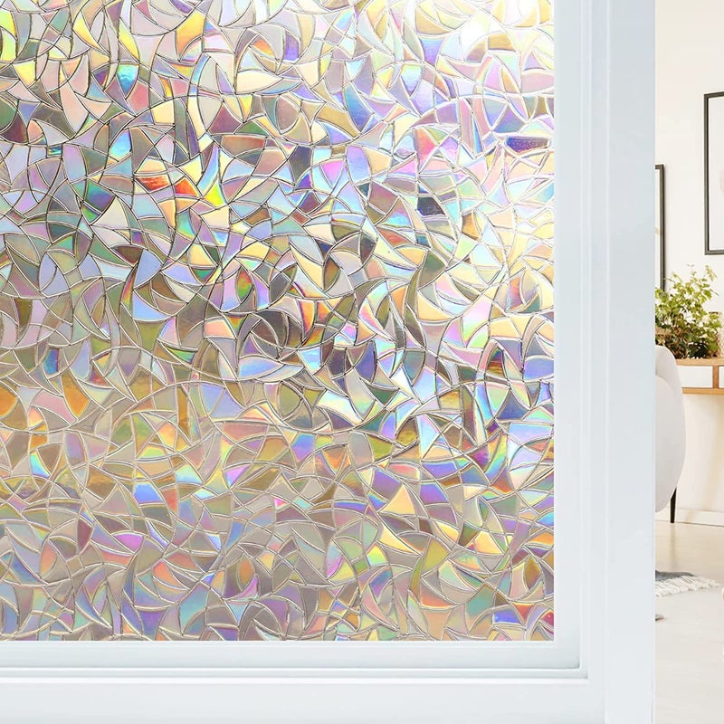 Haton Window Privacy Film, Stained Glass Rainbow Film Decorative Window Clings, Static Cling Sun Blocking Stickers Decals Coverings Tint for Home Heat Control, Non-Adhesive 17.5" x 118.1" - Image 1